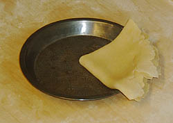 Placing the pie crust in pan